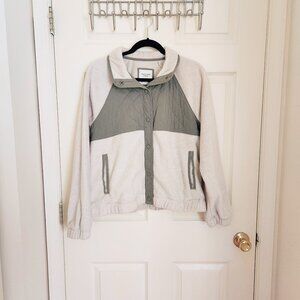 Abercrombie & Fitch | Fleece Snap Jacket | Cream/Green | Size M